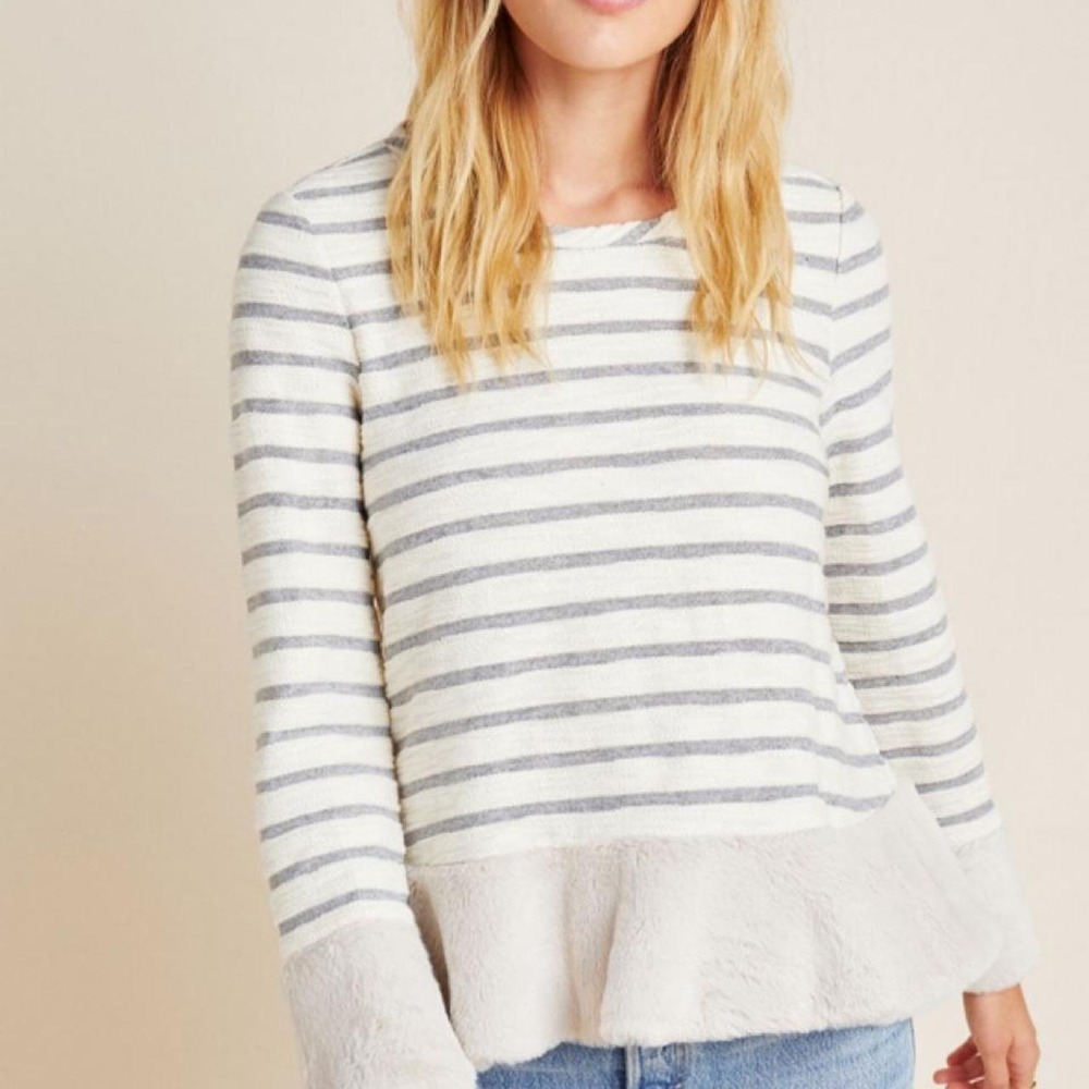 Anthropologie Maeve Astor Fur-trimmed Pullover Sweater